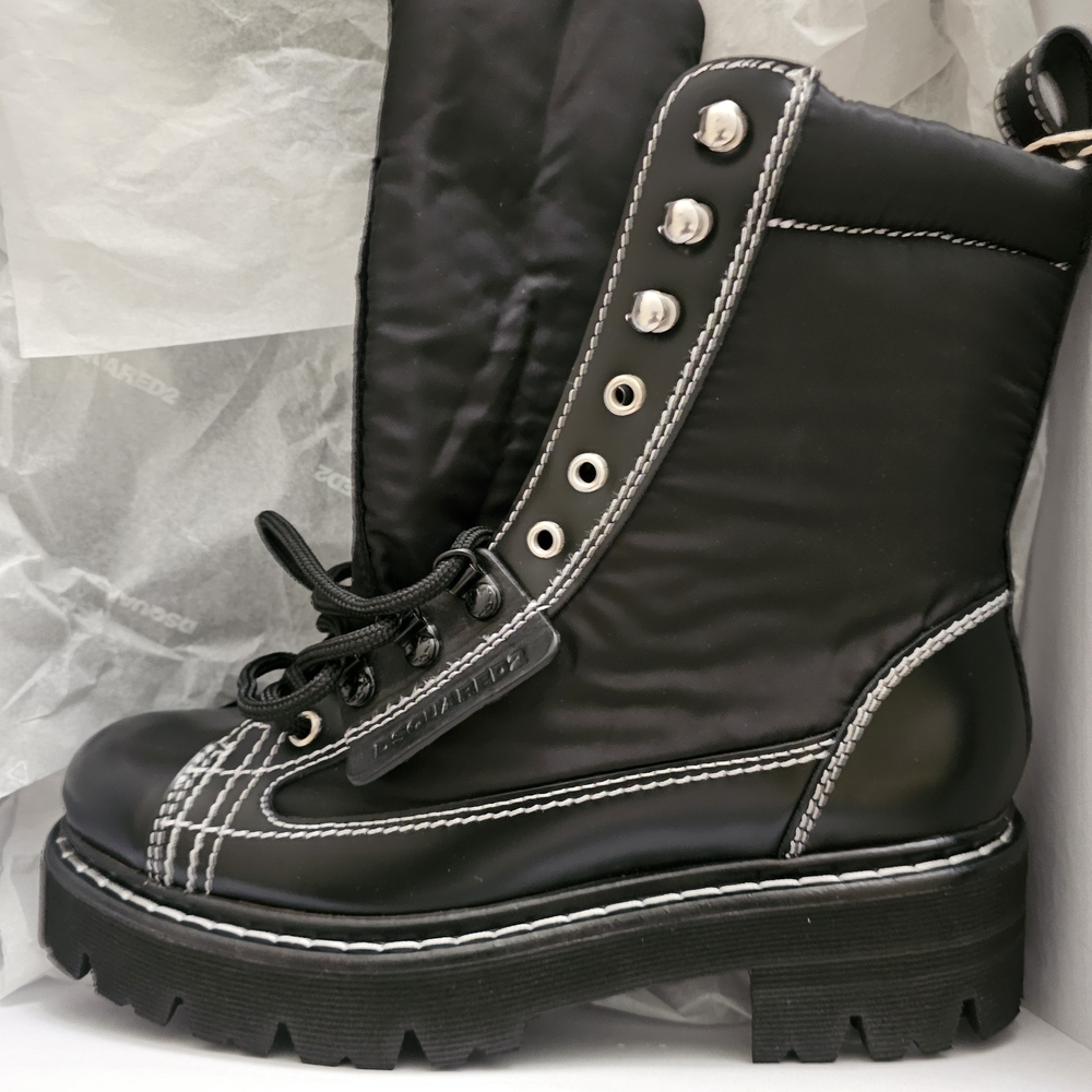 Lace-Up Black Boots with Stitch Detailing